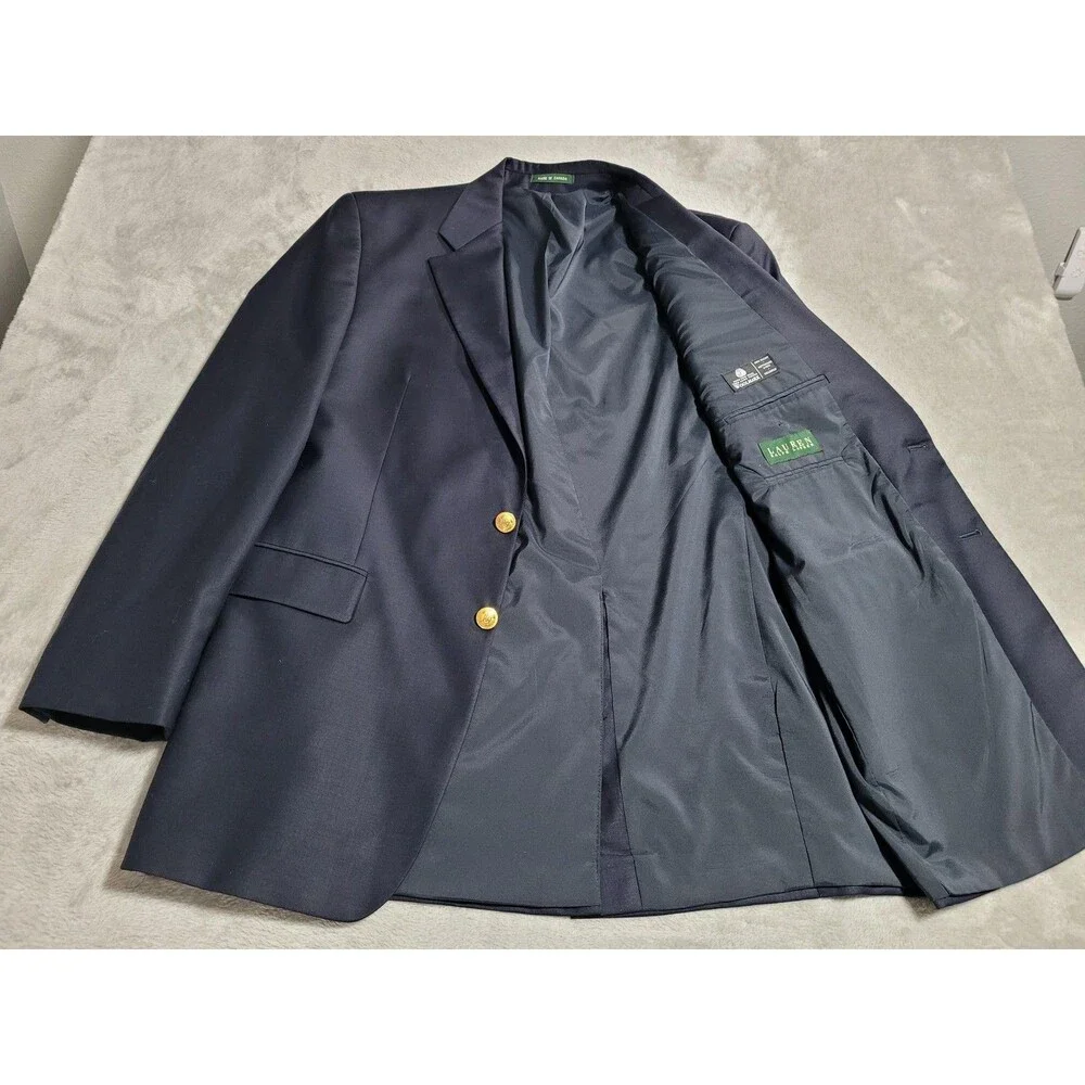 Lauren Ralph Lauren Blazer Mens 46L Navy Wool 2 Button Gold Buttons Canada